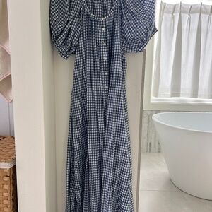 Doen Blue Gingham Checked Long dress with optional tie - size s